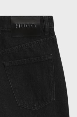 Straight-fit jeans in black Japanese denim with slits, Dark Grey