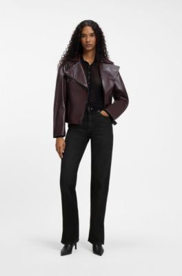 Straight-fit jeans in black Japanese denim with slits, Dark Grey