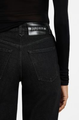 Straight-fit jeans in black Japanese denim with slits, Dark Grey