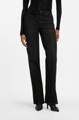 Straight-fit jeans in black Japanese denim with slits, Dark Grey