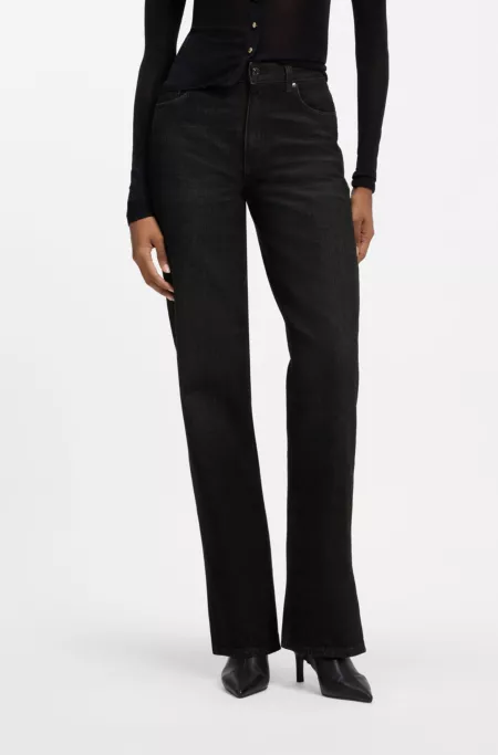 Straight-fit jeans in black Japanese denim with slits
