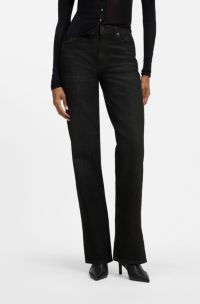 Straight-Fit Jeans aus schwarzem japanischem Denim mit Schlitzen, Dunkelgrau