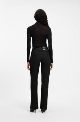 Straight-fit jeans in black Japanese denim with slits, Dark Grey