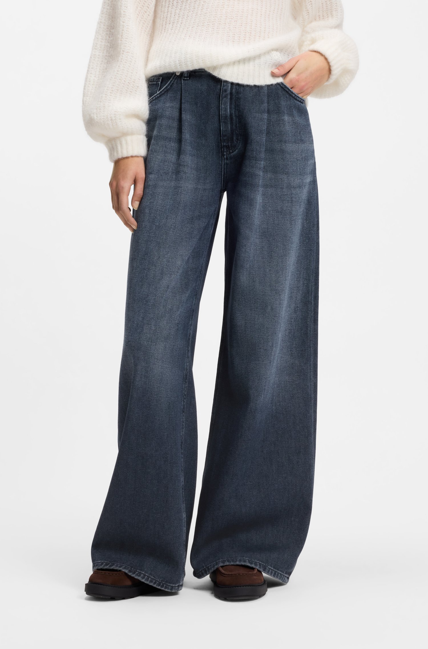 Hugo Wide-leg jeans in blue denim with front pleats dam