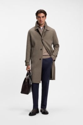 Cappotto relaxed fit in misto lana con micromotivo, Marrone chiaro
