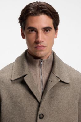 Cappotto relaxed fit in misto lana con micromotivo, Marrone chiaro