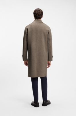 Cappotto relaxed fit in misto lana con micromotivo, Marrone chiaro