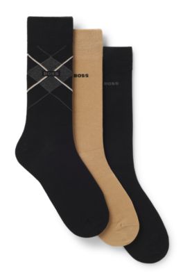 Gift-boxed three-pack of cotton-blend socks, Black / Beige