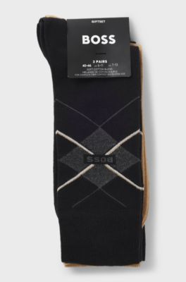 Lot de trois paires de chaussettes en coton m&eacute;lang&eacute;, pr&eacute;sent&eacute;es dans un coffret cadeau, Noir / Beige