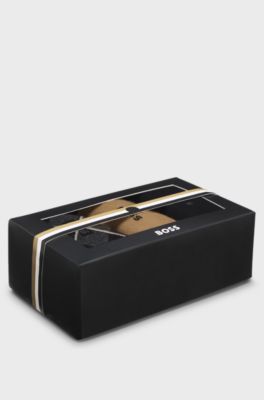 Lot de trois paires de chaussettes en coton m&eacute;lang&eacute;, pr&eacute;sent&eacute;es dans un coffret cadeau, Noir / Beige