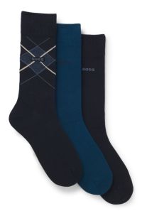 Gift-boxed three-pack of cotton-blend socks, Blue