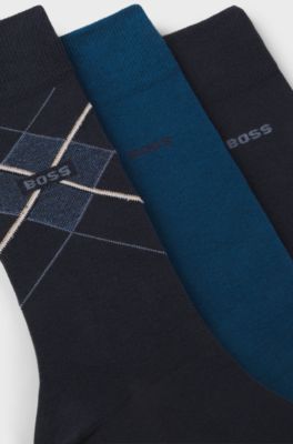 Gift-boxed three-pack of cotton-blend socks, Blue