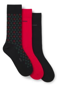 Gift-boxed three-pack of cotton-blend socks, Black / Red