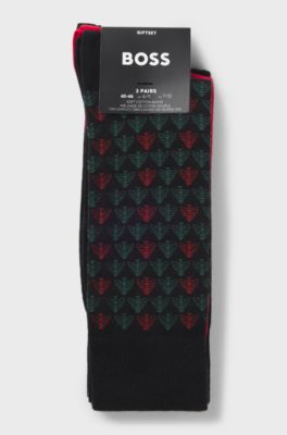 Gift-boxed three-pack of cotton-blend socks, Black / Red