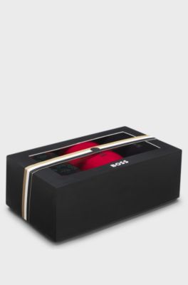 Gift-boxed three-pack of cotton-blend socks, Black / Red