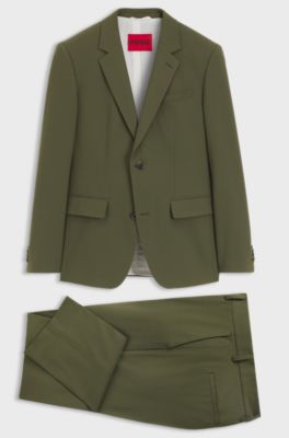 Two-piece slim-fit suit in a stretch wool blend, Olive