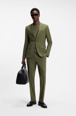 Two-piece slim-fit suit in a stretch wool blend, Olive