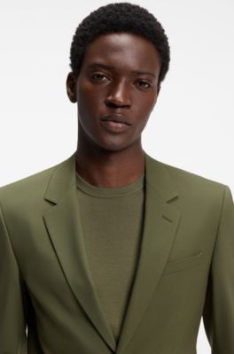 Two-piece slim-fit suit in a stretch wool blend, Olive
