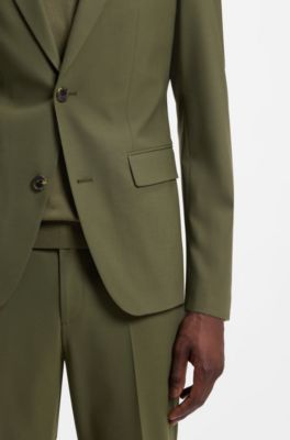 Two-piece slim-fit suit in a stretch wool blend, Olive