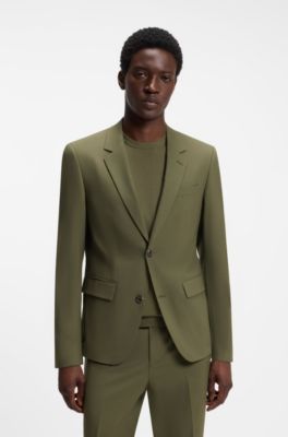 Two-piece slim-fit suit in a stretch wool blend, Olive