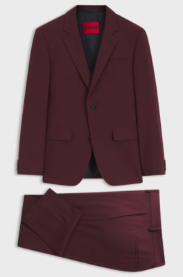 Two-piece slim-fit suit in a stretch wool blend, Dark Red