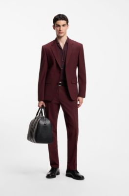 Two-piece slim-fit suit in a stretch wool blend, Dark Red