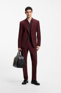 Two-piece slim-fit suit in a stretch wool blend, Dark Red