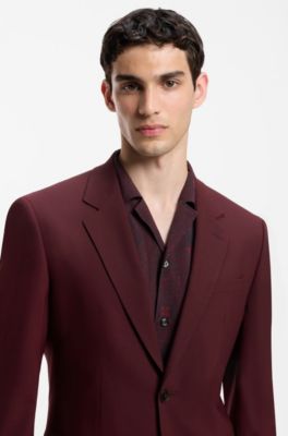 Two-piece slim-fit suit in a stretch wool blend, Dark Red