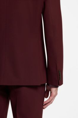 Two-piece slim-fit suit in a stretch wool blend, Dark Red