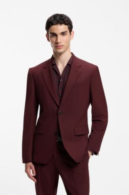 Two-piece slim-fit suit in a stretch wool blend, Dark Red