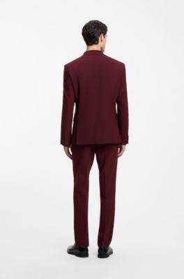 Two-piece slim-fit suit in a stretch wool blend, Dark Red