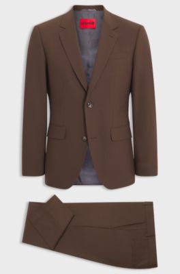 Two-piece slim-fit suit in a stretch wool blend, Brown