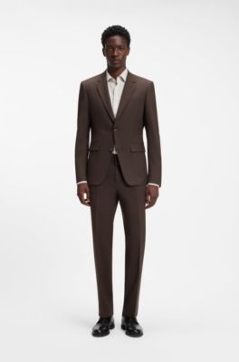 Two-piece slim-fit suit in a stretch wool blend, Brown