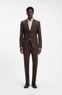 Two-piece slim-fit suit in a stretch wool blend, Brown