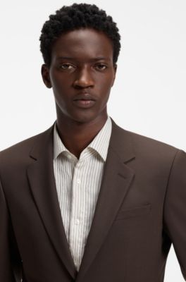 Two-piece slim-fit suit in a stretch wool blend, Brown