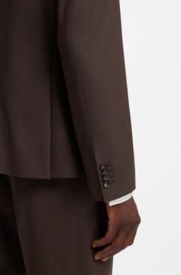 Two-piece slim-fit suit in a stretch wool blend, Brown