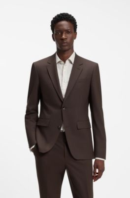 Two-piece slim-fit suit in a stretch wool blend, Brown