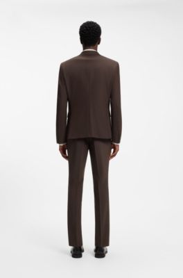 Two-piece slim-fit suit in a stretch wool blend, Brown