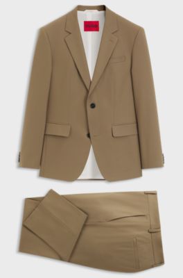 Two-piece slim-fit suit in a stretch wool blend, Beige