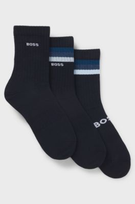 Gift-boxed three-pack of short cotton-blend socks, Blue
