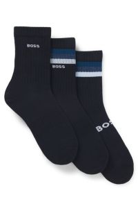 Gift-boxed three-pack of short cotton-blend socks, Blue