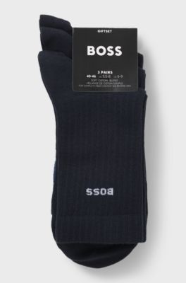 Gift-boxed three-pack of short cotton-blend socks, Blue