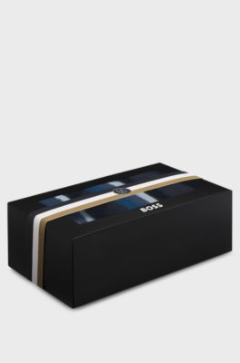 Gift-boxed three-pack of short cotton-blend socks, Blue