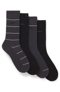 Gift-boxed four-pack of regular-length socks, Black / Grey