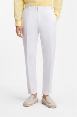 Pantalon habill&eacute; en coton m&eacute;lang&eacute;, Blanc