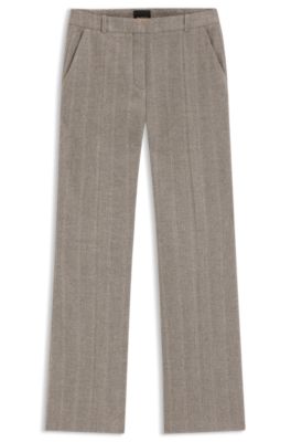 Modern-fit flared trousers in herringbone wool blend, Grey Patterned