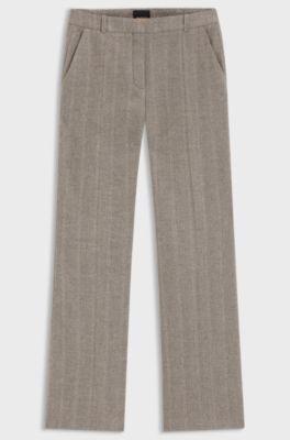 Modern-fit flared trousers in herringbone wool blend, Grey Patterned
