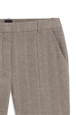 Modern-fit flared trousers in herringbone wool blend, Grey Patterned