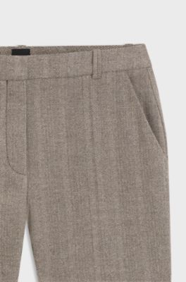 Modern-fit flared trousers in herringbone wool blend, Grey Patterned