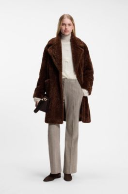 Modern-fit flared trousers in herringbone wool blend, Grey Patterned